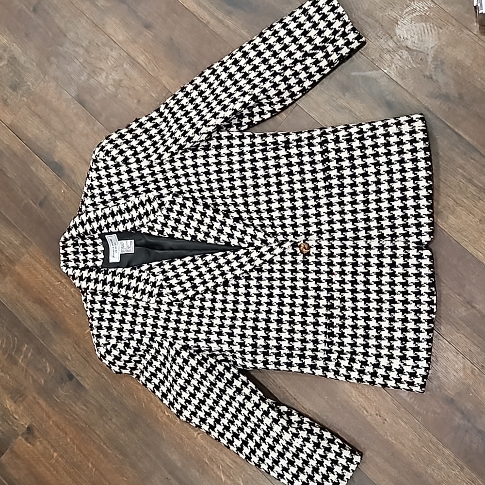 Vintage  Black White Houndstooth Tailored Shoulder Pads Jacket Size 4